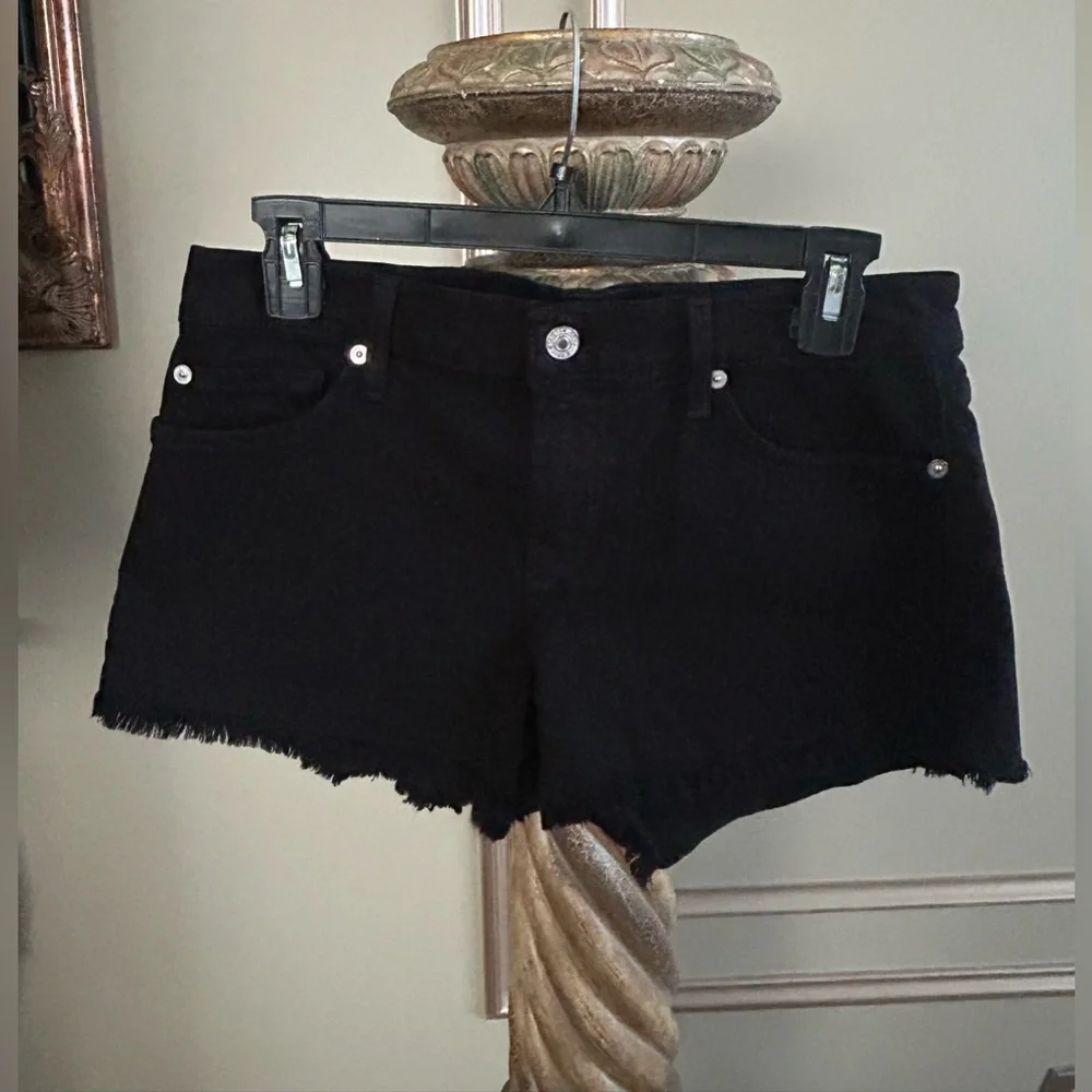7 For All Mankind Black Raw Hem Denim Shorts Mid Rise Festival Summer Women’s 30